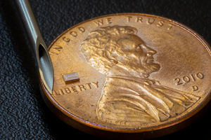 Sensor auf einer Münze: Dieser lässt sich einfach injizieren (Foto: ucsd.edu)