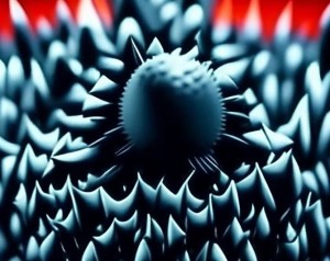 Feine Nadeln spießen einen gefährlichen Virus regelrecht auf (Illustration: ACS Nano)