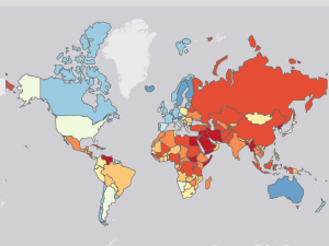 Globale Karte: Rottöne signalisieren wenig Arbeitnehmerrechte (Bild: cirights.com)