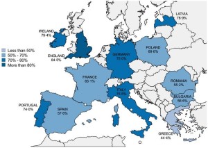 Anteile der rauchfreien Haushalte in Europa (Grafik: uicc.org)